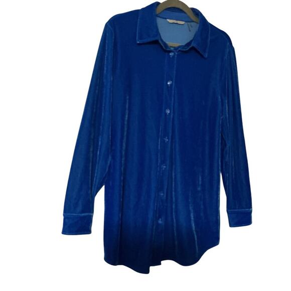 Soft Surroundings Blue Velvet Button Down Shirt Tunic Women’s Small - Picture 2 of 7